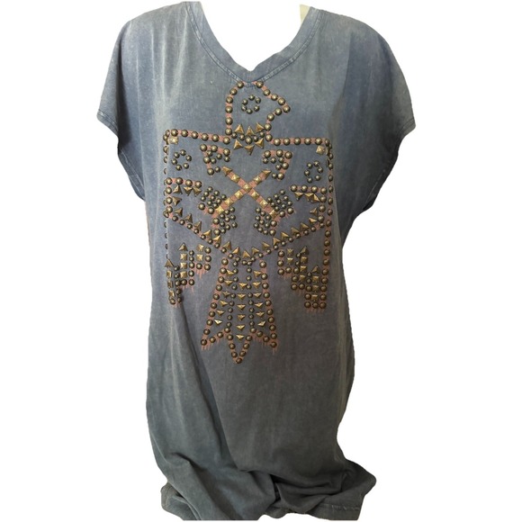 Double D Ranch Tops - New Double D Ranch Top Thunderbird Long Studded Western Boho Side Slit Tunic S M